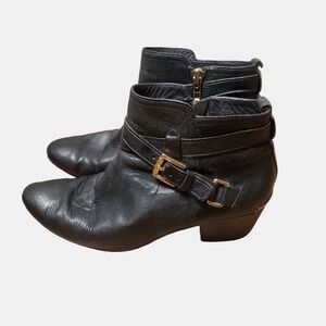 Coach‎ Pauline Womens Black Leather Gold Buckles Side Zipper Ankle Boots 8B